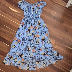Floral Asymmetrical Dress in Blue and Orange